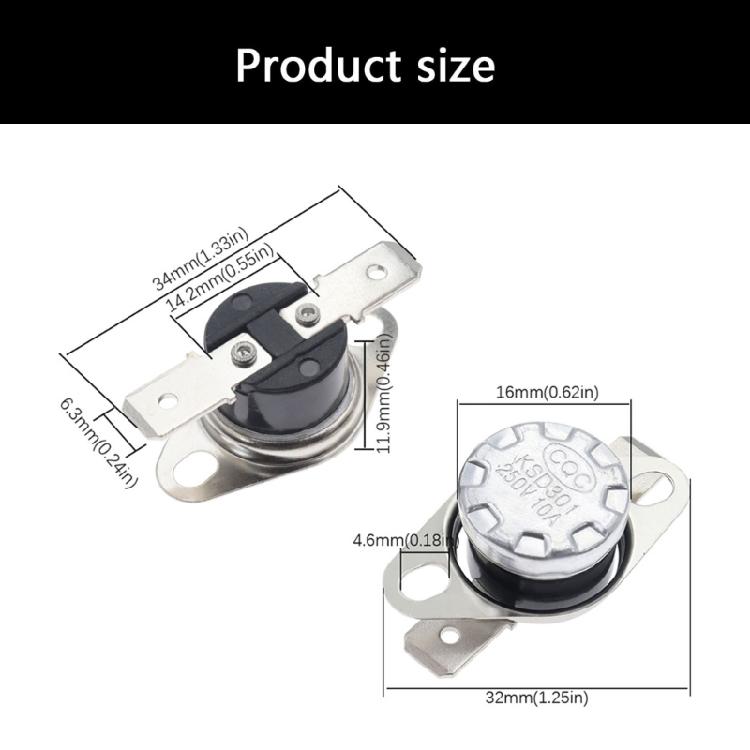 Metal KSD301 Thermal Fuse Switches Replacement 250V 10A Normally Closed Thermostat Temperature Switches Easy To Install