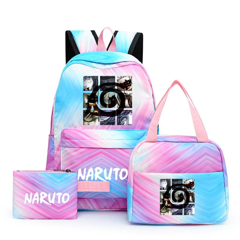 3Pcs/set Anime Naruto Canvas Backpack for Girl with Lunch Bag Pen Case Backpack Student Back To School Backpack Rucksack Mochila