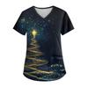 Women's V-neck Christmas Print Short-sleeved Pocket Side Slit Uniform Top