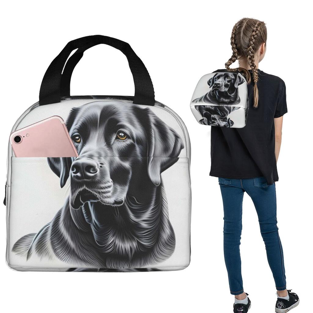 Black Labrador Retriever Insulated Lunch Bag for Women Children Portable Food Boxes Thermal Lunch Box Tote