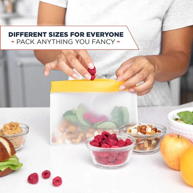 Reusable Food Storage Bag Upgrade Leakproof Top Stand Up Freezer Sandwich Ziplock Bag Silicone PEVA Food Preservation Shut Bag