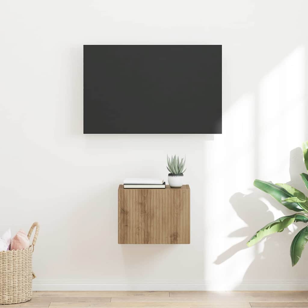 Wall Mounted TV Cabinet Rustic Oak Design 39 X 31 X 29.5 Cm