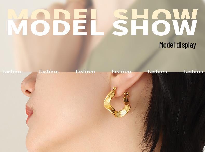 18K Gold Plated Titanium Steel Wave Hoop Earrings