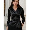 Women S Solid Color Irregular Waist Long Sleeve Shirt