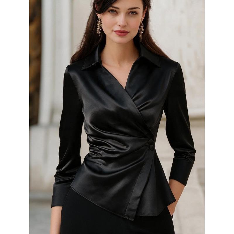Women S Solid Color Irregular Waist Long Sleeve Shirt