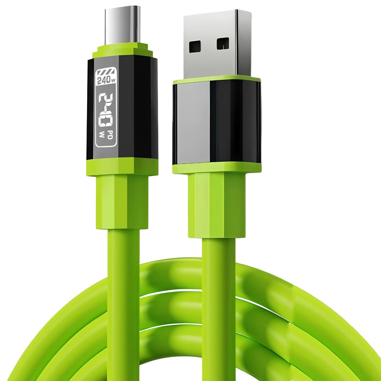 

240W Fast Charging USB to Type-C, Fast charger Data Cable, For Huawei Xiaomi Samsung OPPO VIVO(No digital display) зелёный