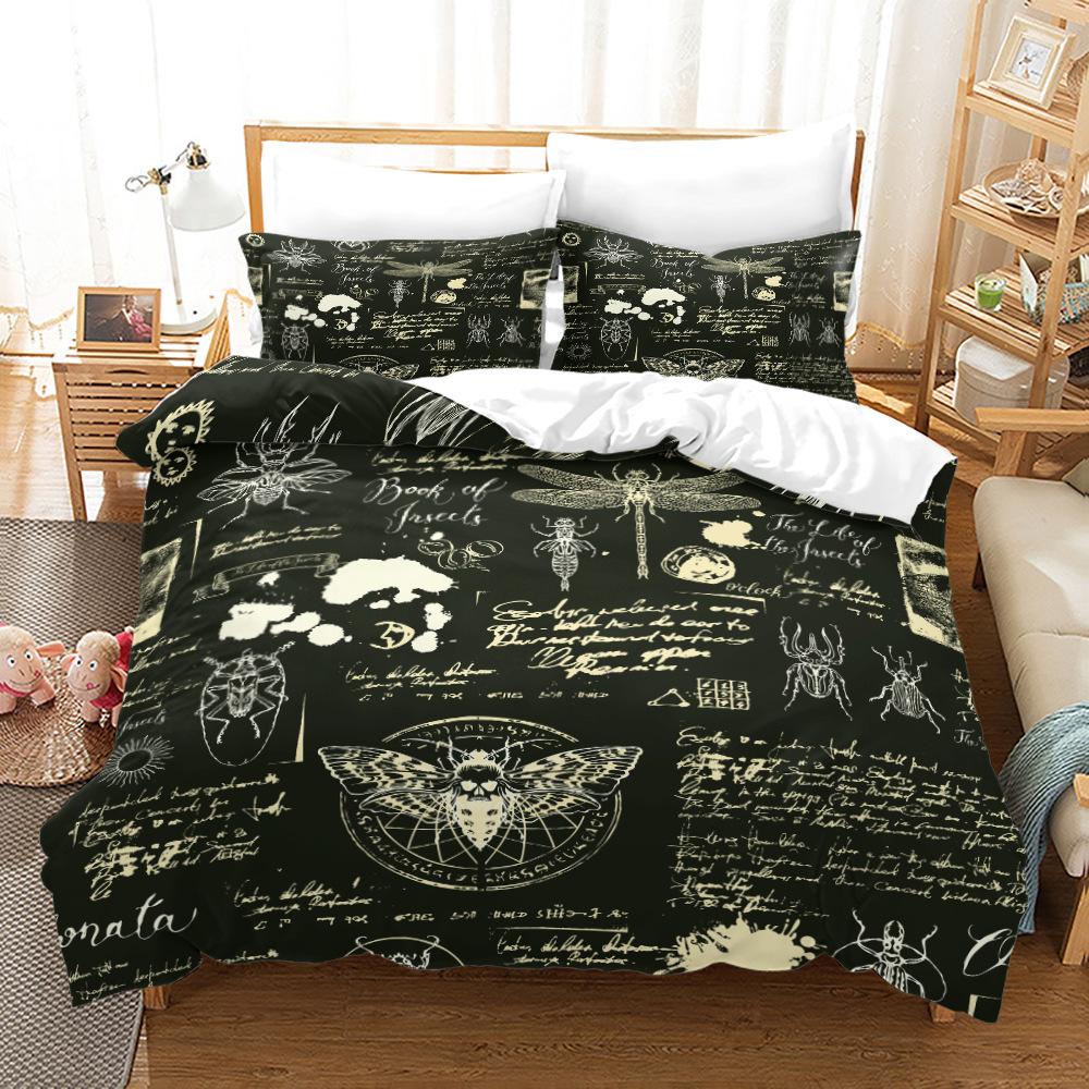 Death Moth Duvet Cover Set King Queen Size Moon Skull Youth Gothic Insect Print Skeleton Bones Polyester Quilt Cover for Kids