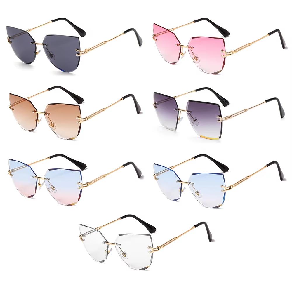 New Frameless Sunglasses Fashion Cat Eye Lentes De Sol Mujer Street Photography Trendy Accessories