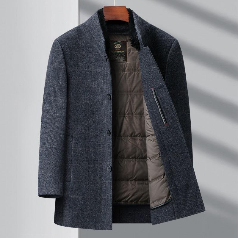 Winter double-sided cashmere coat for men, mink collar, down gallbladder stand-up collar, thickened removable high-end wool woolen coat