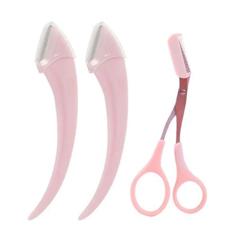3Pcs Eyebrow Trimming Knife Eyebrow Face Razor For Women Eyebrow Scissors With Comb Brow Trimmer Scraper