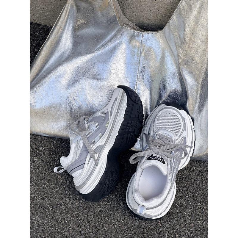 Thick-soled dad shoes women's summer new leather mesh small man height increase breathable mesh casual sports shoes