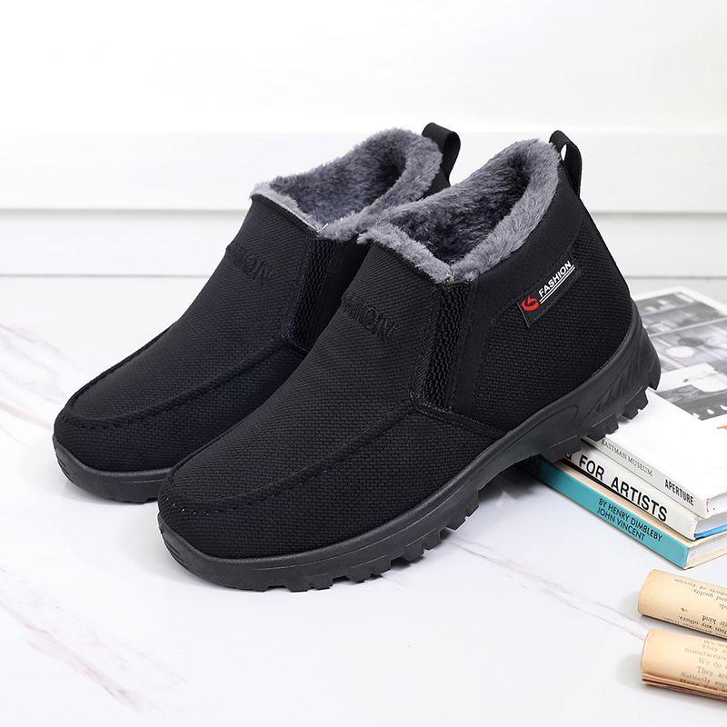 New Old Beijing Cloth Shoes Men's Middle-aged and Elderly Velvet Warm and Non-slip Middle-aged Father Elderly Father Men's Shoes Winter