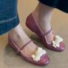 Cowhide Version~ Retro One-button Mary Jane Small Leather Shoes Women's Genuine Leather French Gentle Flat-bottomed Flower Ballet Shoes