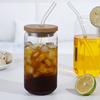 470ml/550ml Glass Cup with Bamboo Lid and Straw Bubble Tea Cup Glasses Cups Transparent Beer Can Coffee Cup Cold Wine Cola