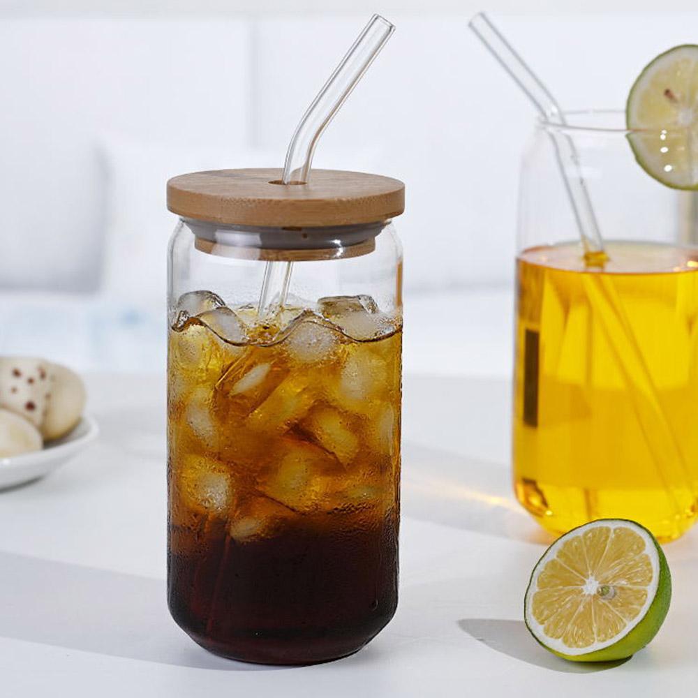 470ml/550ml Glass Cup with Bamboo Lid and Straw Bubble Tea Cup Glasses Cups Transparent Beer Can Coffee Cup Cold Wine Cola