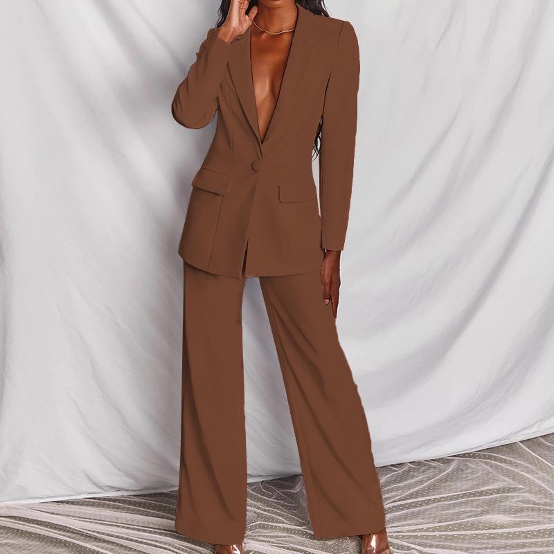 2024 Autumn Women's Fashion Long Sleeve Suit with Straight Leg Pants Set