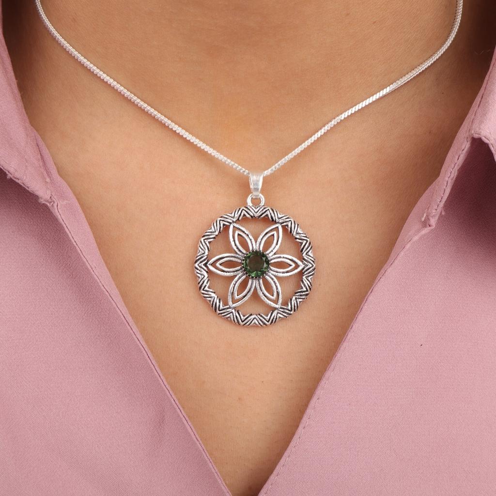 Rare Green Tourmaline Gemstone 925 Sterling Silver Artisan Jewelry Pendant 1.48" CP-29-16