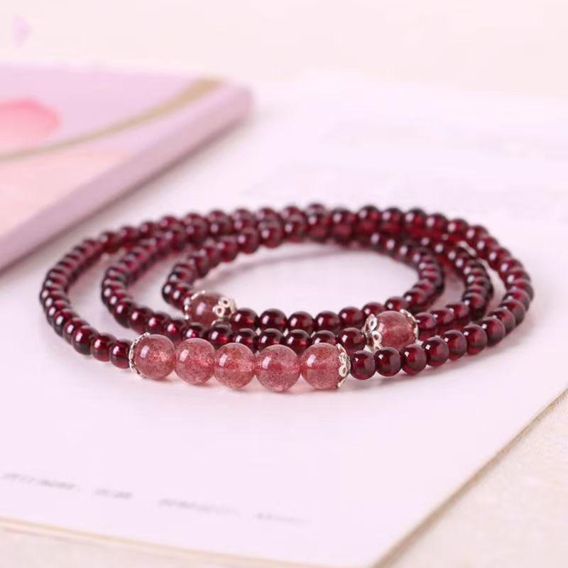 Stylish Women's Red Beaded Bracelet with Pomegranate and Strawberry Crystal Design