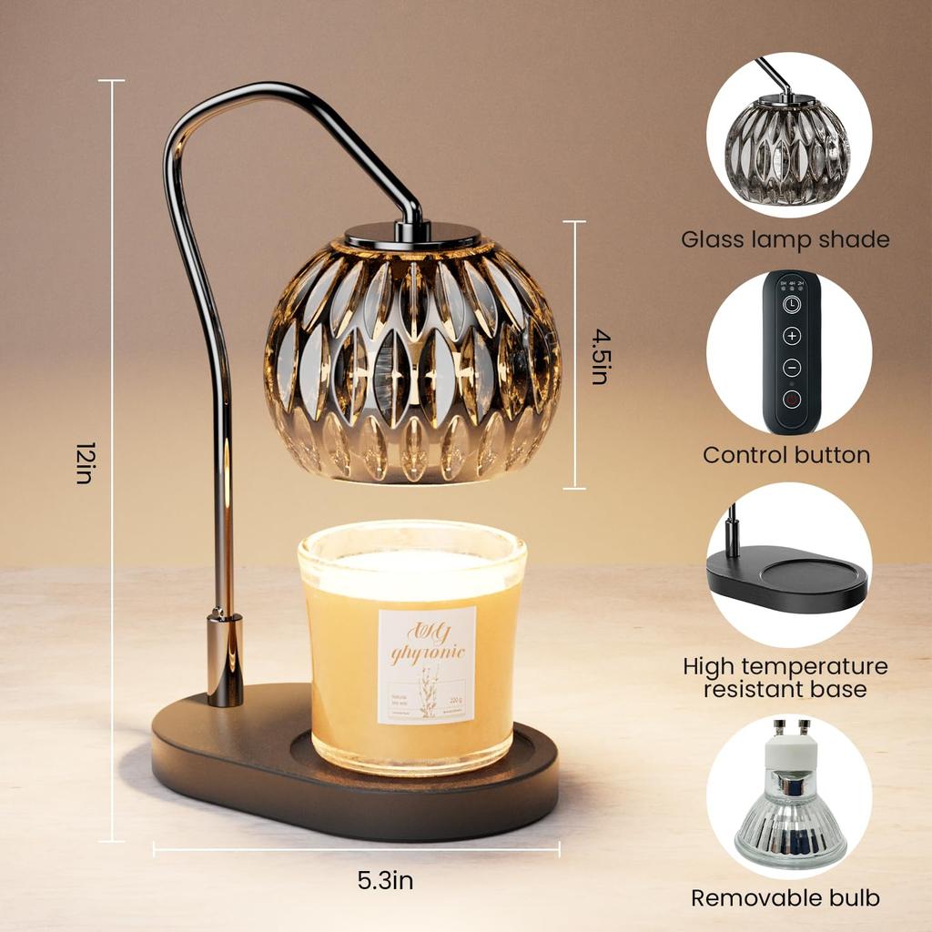Candle Warmer Lamp with Timer, 4-Level Dimming, Black, for Aromatherapy Candles, Includes 2 Bulbs, Perfect Gift