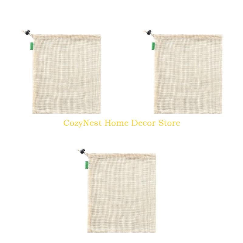 92MF Reusable Cotton Meshes Produce Bags Drawstring Closure Multiple Sizes For Fruits Vegetables Storage Organizers