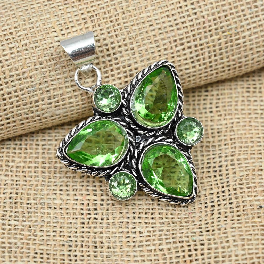 Grønn ametyst edelsten 925 sterlingsølv håndlaget smykker jubileumsgaveanheng