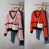 Autumn and Winter Knitted Sweater Loose V-neck Retro Contrasting Striped Sweater