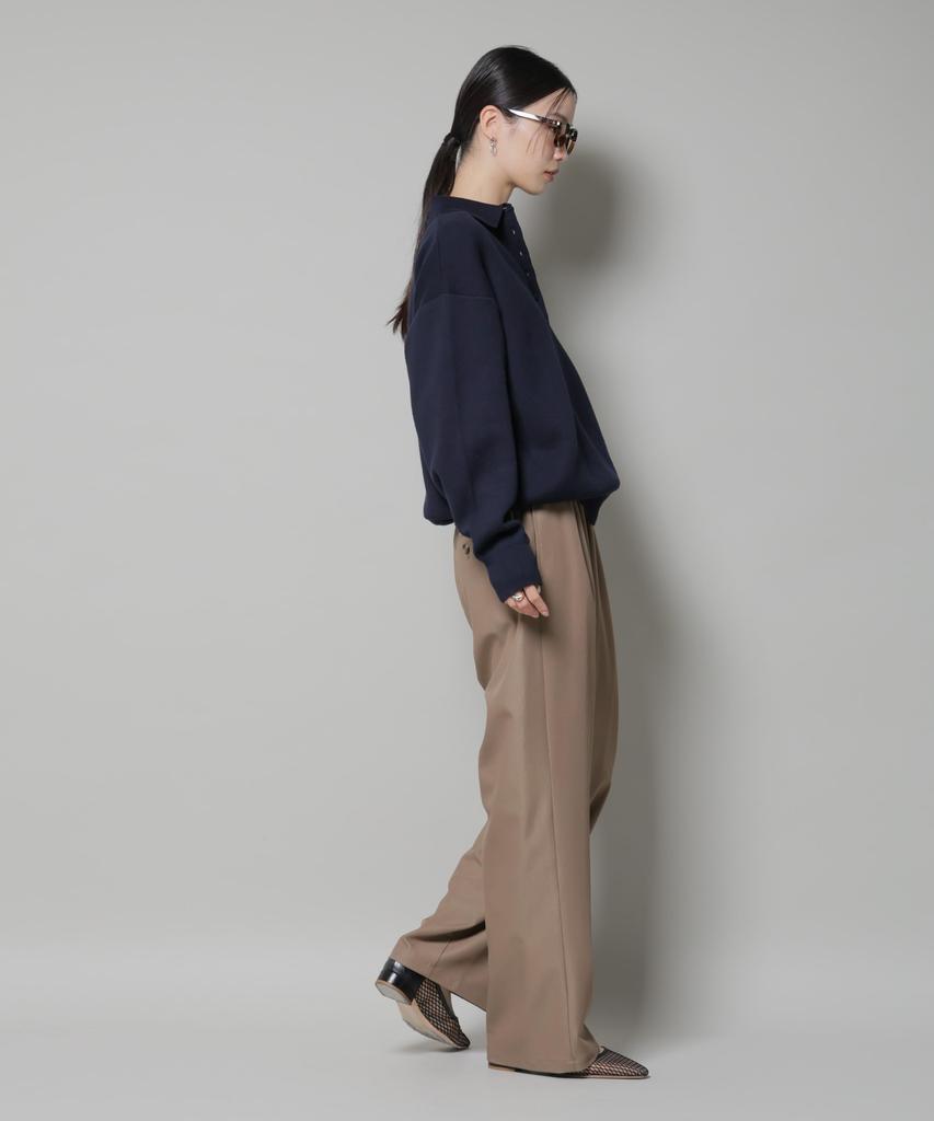 Nano Universe Wide Leg Pants with Elastic Waist Size F Women's Shirring, 040, Beige, 673-5227313