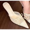 New Style Popular Mesh Embroidered Flowers Thin Heels Sandals Women Summer Sexy Slingback Pointed Toe Pumps Dress Shoes Sandals