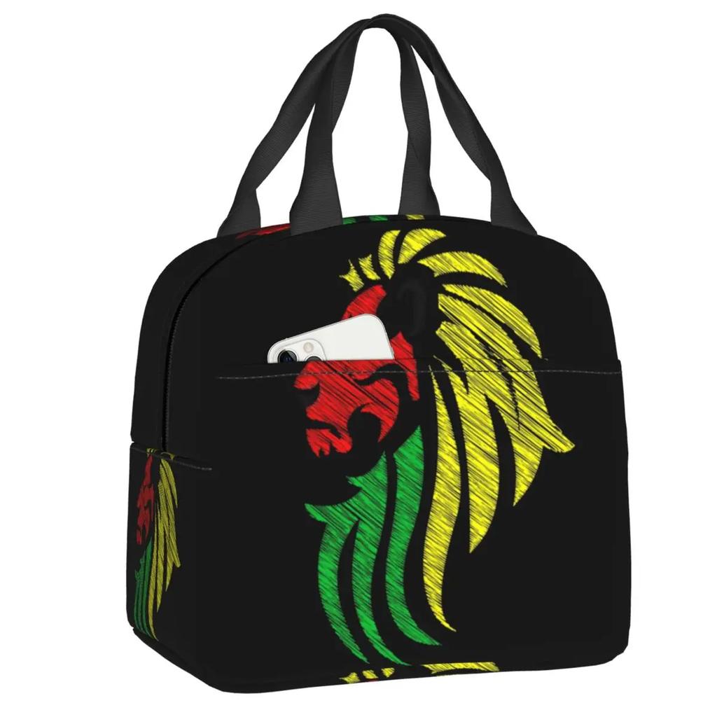 Reggae Music Lion Jamaican Flag Rasta Rastafari Thermal Insulated Lunch Bag Women Resuable Lunch Tote Travel Storage Food Box