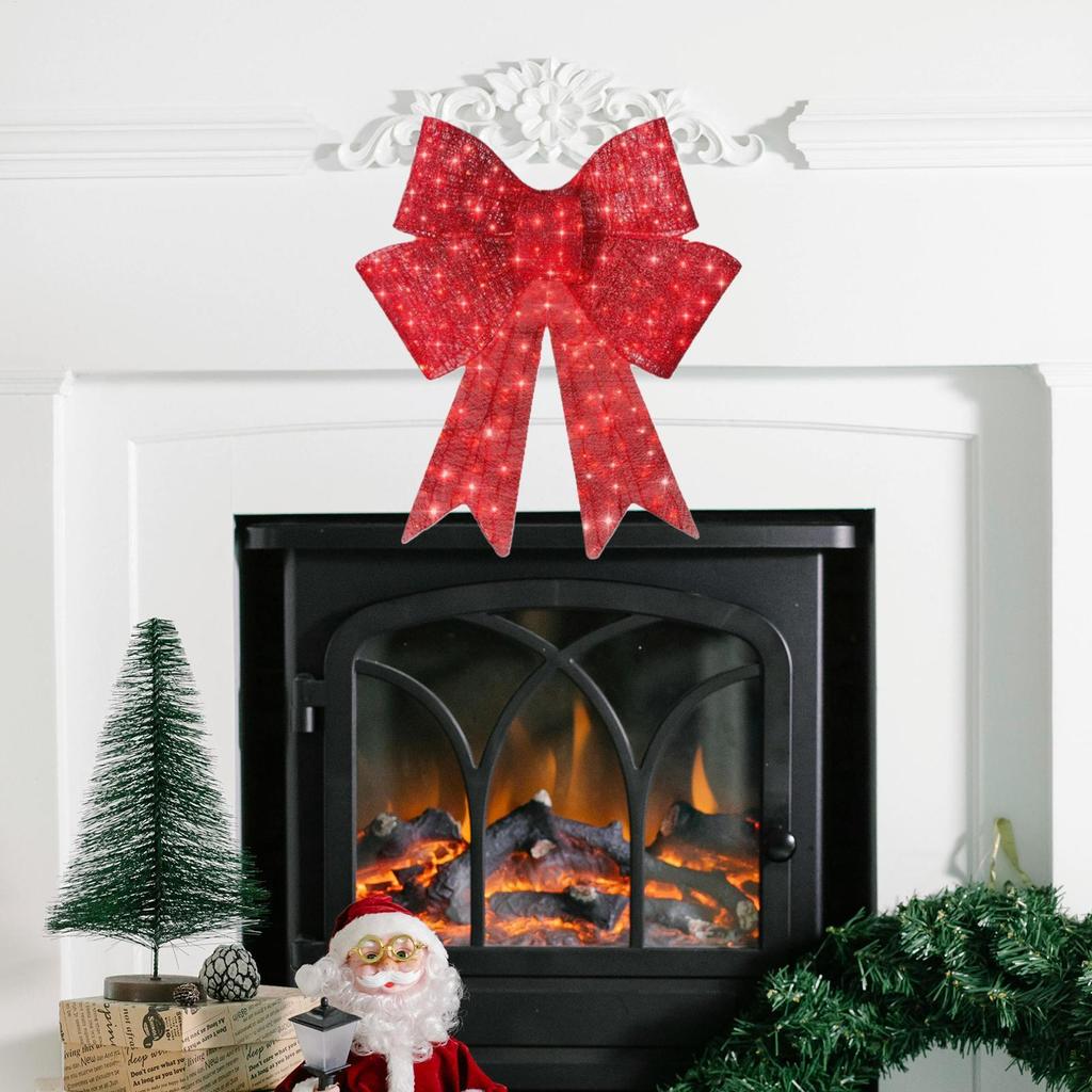 Christmas Wreath Bow 23.6in Lighted Garland Christmas Decorations Wreath Red Bows For New Year Fireplace Table Centerpiece decor
