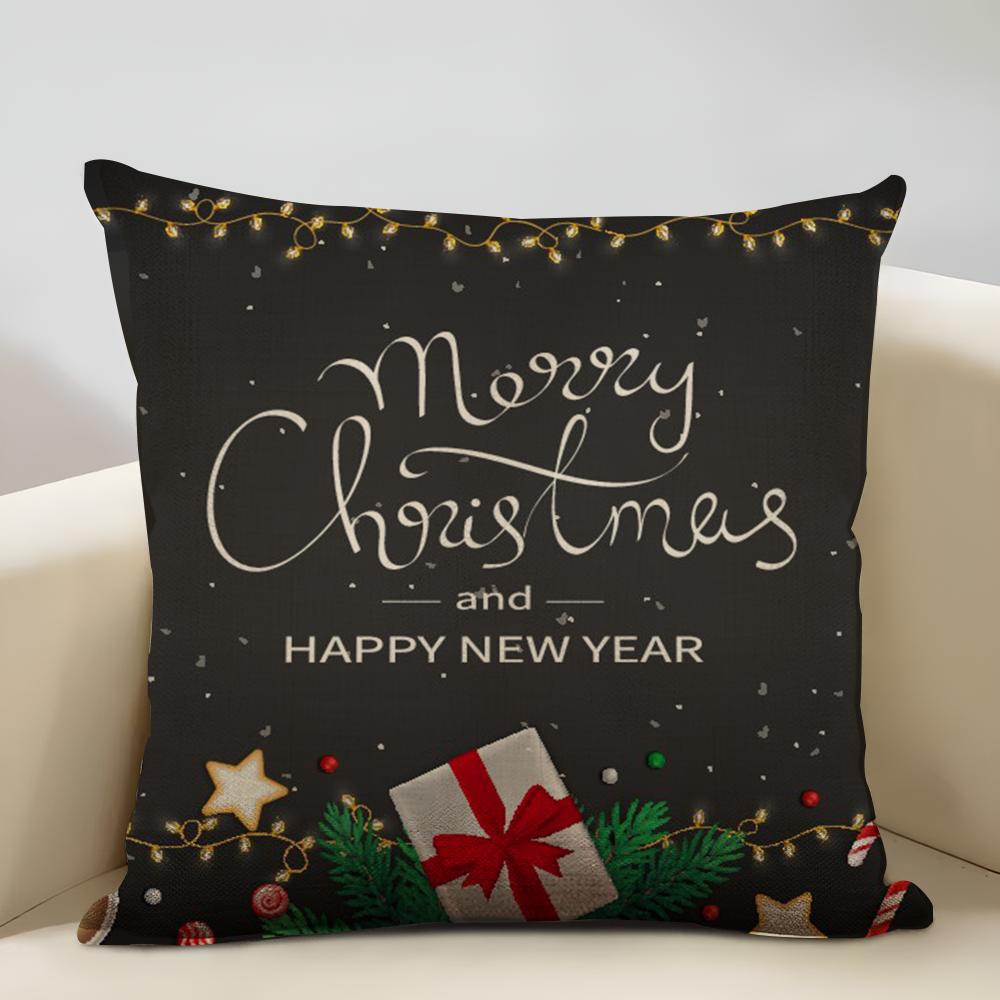 Niedliche Weihnachtselemente Kissenbezug Haushaltsdekoration Leinen Sofakissenbezug: Hautfreundlich & Atmungsaktiv Mit Unsichtbarem Z