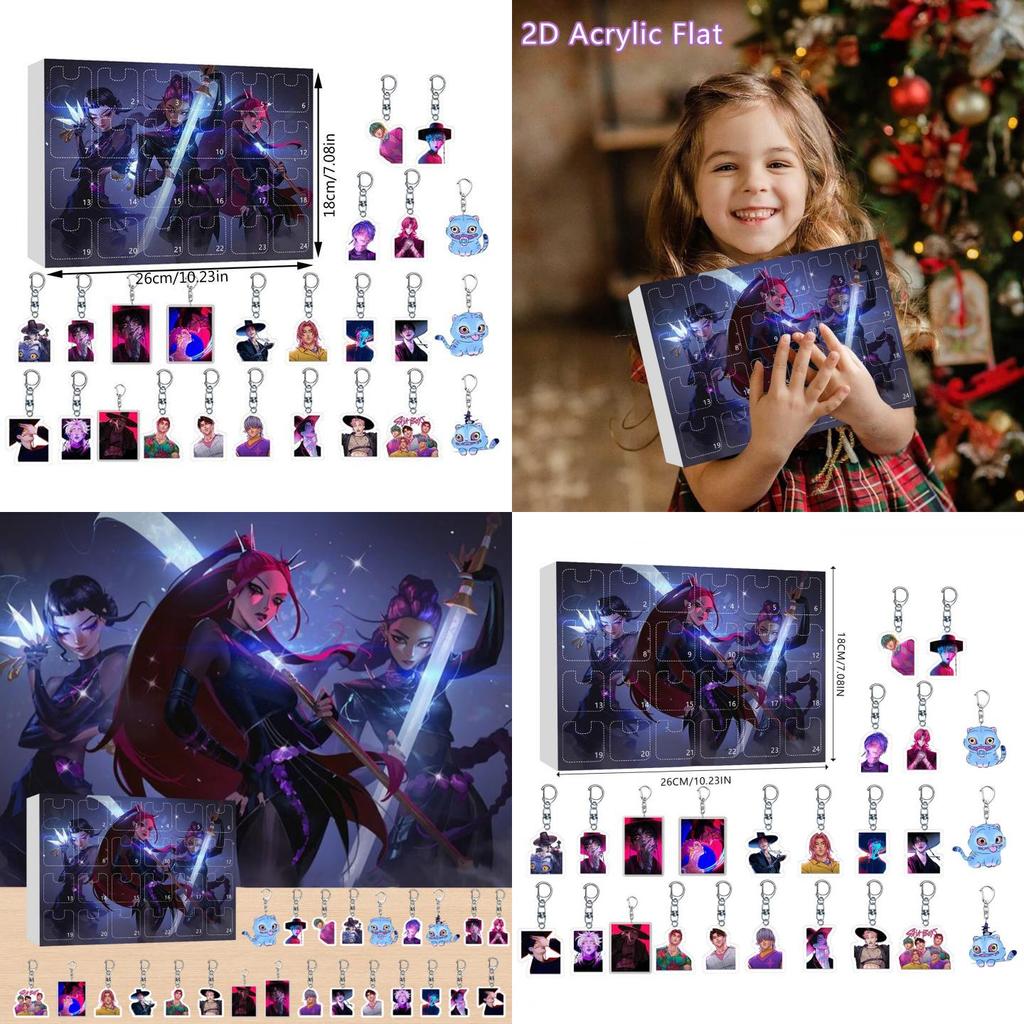 Kpop Demon Hunters Christmas Countdown Calendar With Acrylic Keychain Car Decor Gifts For Fans