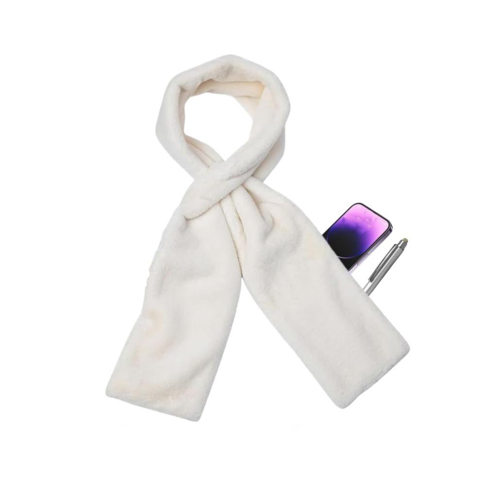 With Hidden Zipper Pocket Plush Scarves Soft Cross Neck Scarf  Autumn/Winter