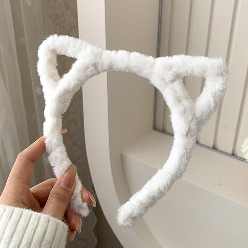 Opaska na głowę z kocimi uszami Pluszowa Zimowa Futrzana Królicze Uszy Opaska do Włosów Śliczna Gumka do Włosów Futrzana Opaska Słodka Opaska do Mycia Twarzy Dziewczęca Obręcz do Włosów Akcesoria do Włosów