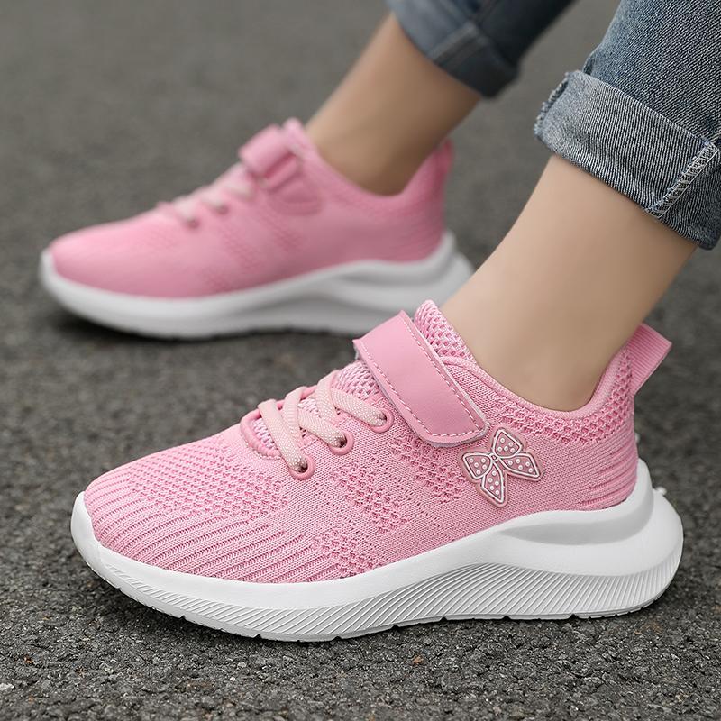 Fashion Cute Girls Casual Shoes Lightweight Mesh Running Sneakers Student Kids Flat Comfortable Walking Footwear Non Slip