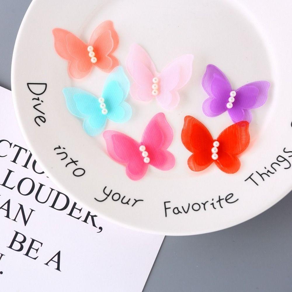 Double-layer Chiffon Pearl Butterfly Embroidered Patches  Bridal Hair Accessories