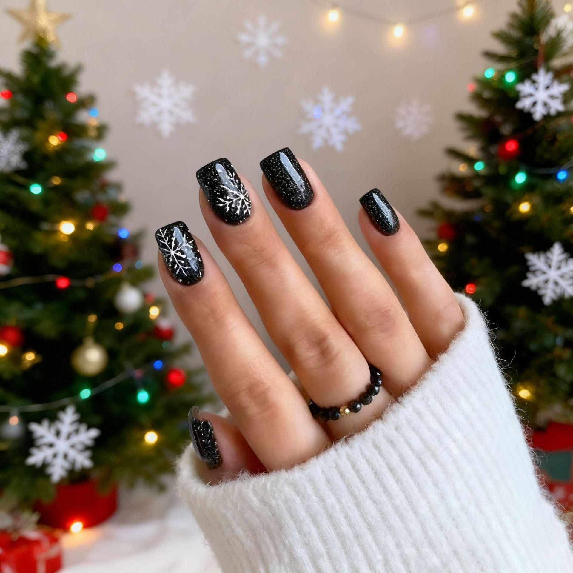 

European and American Christmas 24 pieces nail art wear nail classic fashion snowflake polka dot medium and long nail wear Free jelly glue + rubbing strips