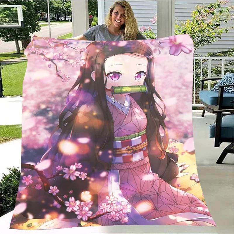 Moda Ghost Blade Stampa 3D Personaggio dei Fumetti Kamado Nezuko Sfondo Ragazza Regalo Coperta Letto Divano Coperta da Viaggio Campeggio