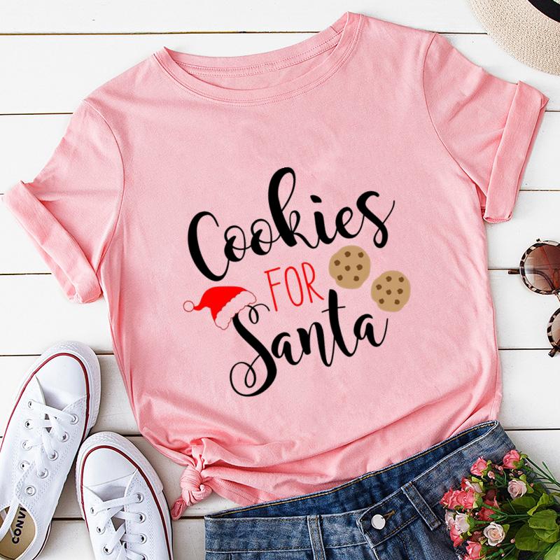 Women Cookies for Santa New Year Female Womens Clothes T Tee Shirt Tshirt Cartoon Print Merry Christmas Ladies Top Tshirt