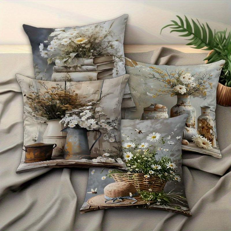 1/4pcs Rustic Farmhouse Throw Pillow Covers Vintage Floral Book Still Life Cushion Cases for Home Decor Cushion Cover