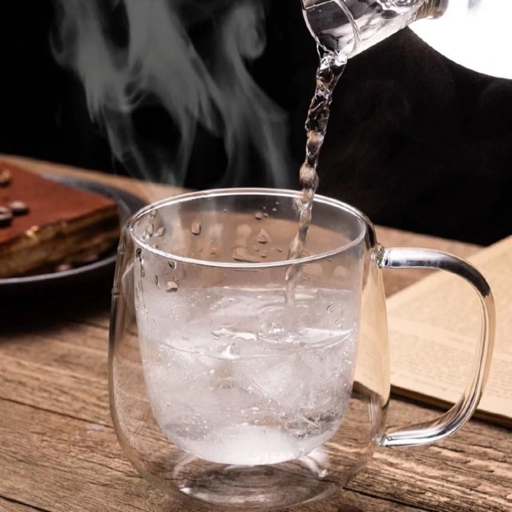 2 Stück Transparente Kaffeetasse Hitzebeständiger Becher Tasse Elegant Doppelwandiges Glas Tassenset Milch