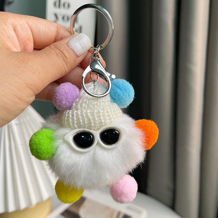 Cute Rex Rabbit Plush Keychain - Long Legs Little Coal Ball Bag Charm Doll