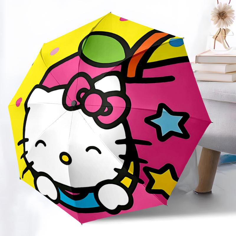 1pc Hello Kitty Automatic Opening/Closing Umbrella with Foldable Design, 8-Bone Iron Frame Outdoor Umbrella, Perfect Gift for Fans, Travelers, Everyda