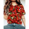 Women's Summer Round Neck Short Sleeved T-shirt with 3D Vibrant Strawberry Cherry Pattern Print Casual Top Washable Suitable for Outdoor Daily Wear