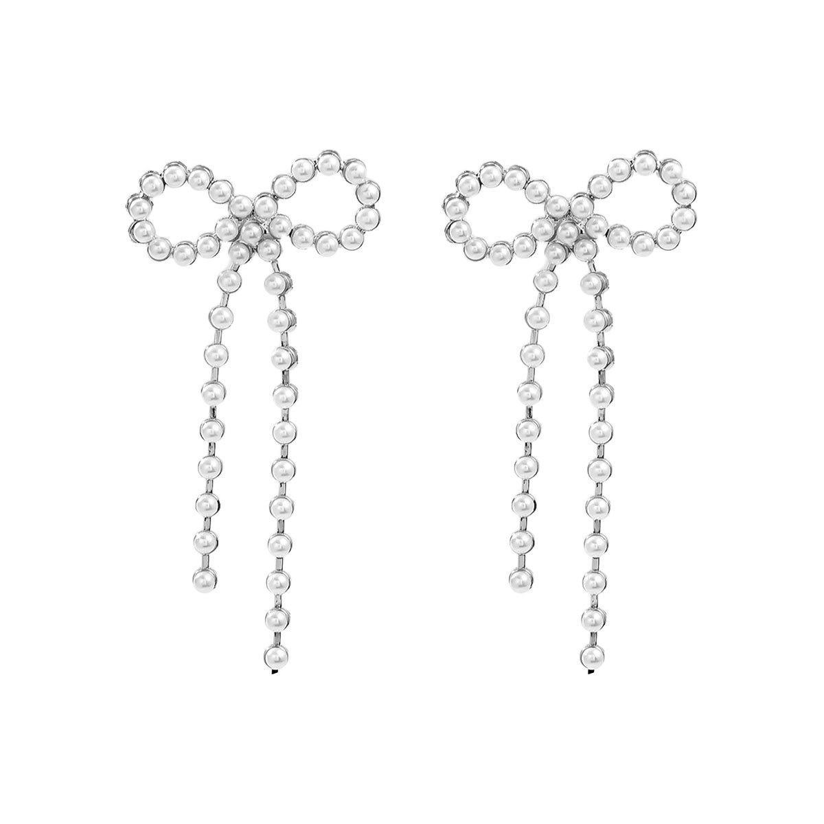 

2024 Свадебные серьги-банты в стиле легкой роскоши с искусственным жемчугом - Элегантный европейский и американский стиль для дам imitation pearl earrings серебряный