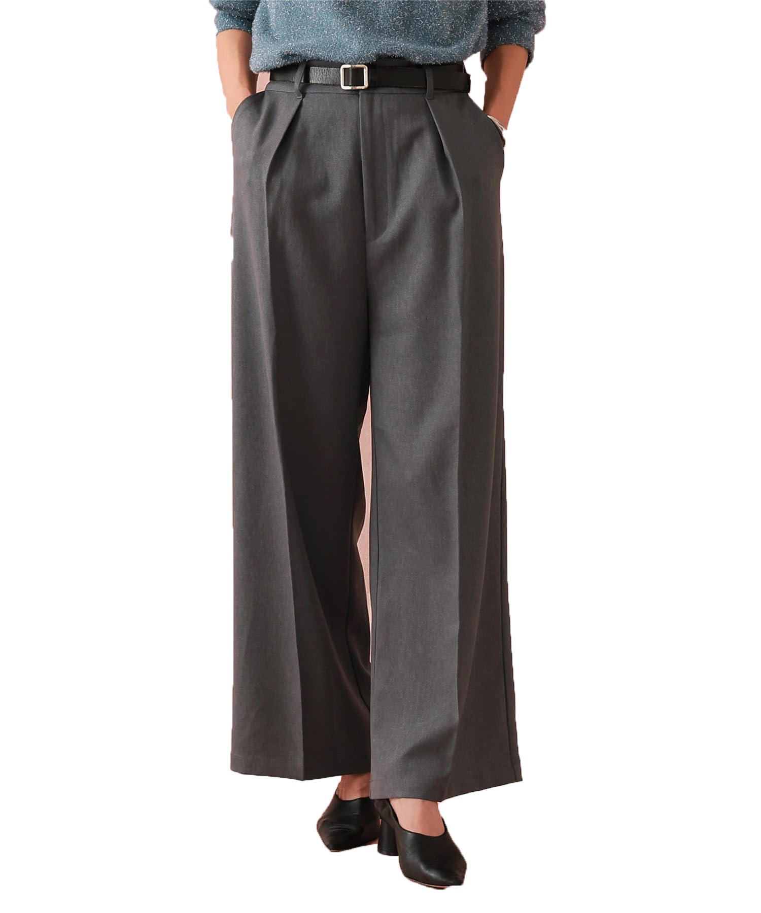 Yours BEXN1951 Center Press Tuck Wide Size Charcoal Women s Pants, L,