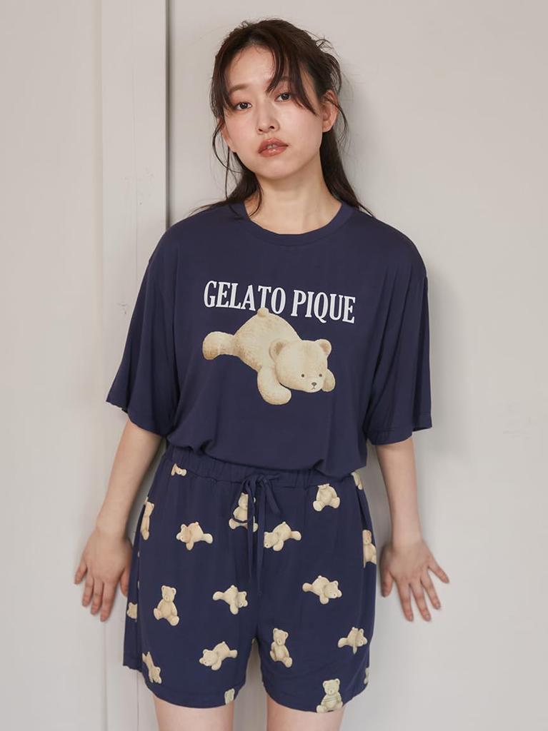 Gelato Pique Bear Shorts Set PWCT252359 NVY F One-Point T-Shirt & (EC Exclusive)