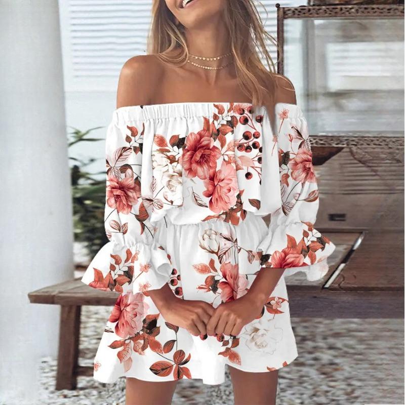 QICED Women's Sexy Fashion One Shoulder Printed Dresses