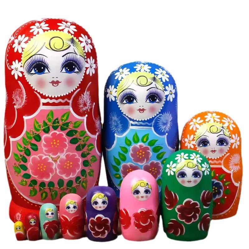 

10 Layer Painted Doll Set, Painted Craft Wooden Toy Gift One Size червоний