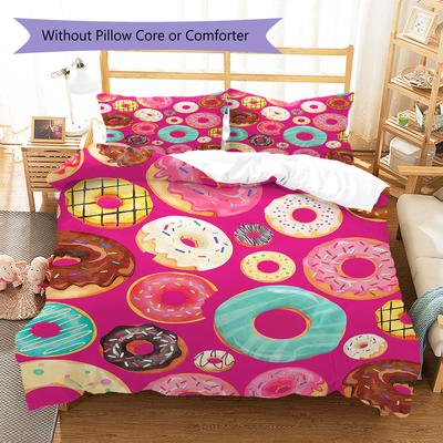 Donuts Pattern Bedding Quilt Set Quilt Cover Pillowcase Home Decoration Gift (1 * Duvet Cover + 2 * Pillowcase, Without Core)
